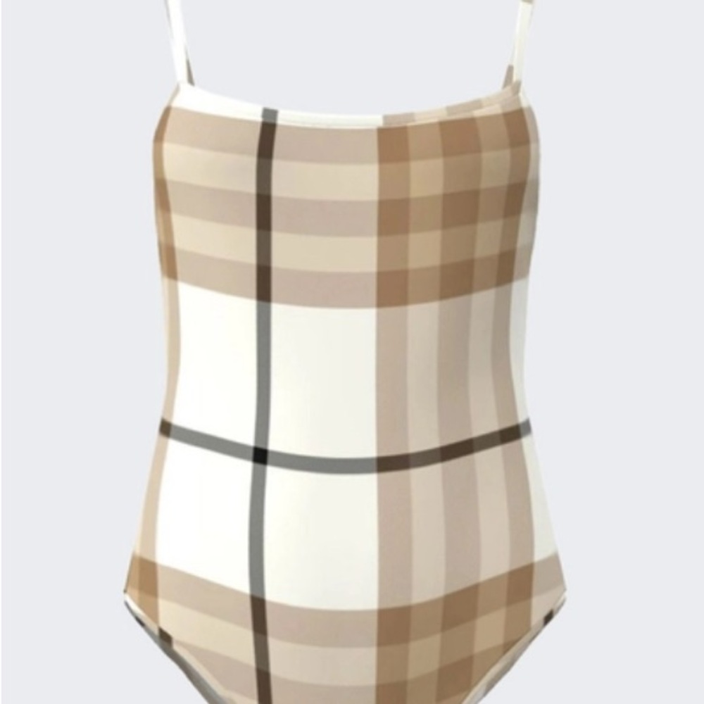 NEW-Burberry Checkered One-Piece Swimsuit